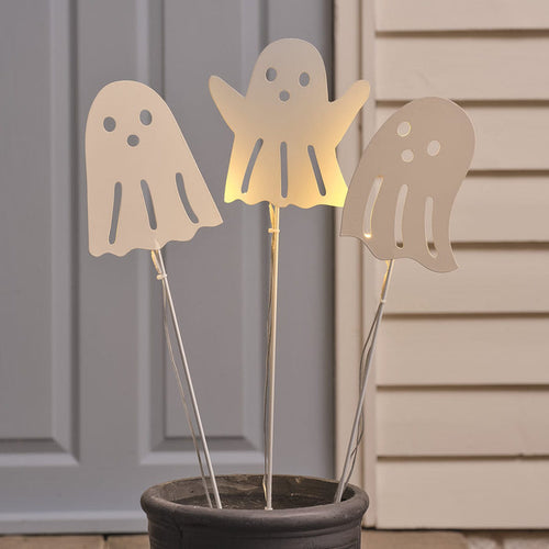 3 Backlit Ghost LED Outdoor Halloween Stake Lights