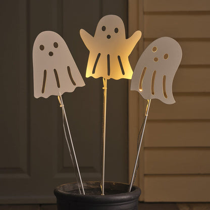 3 Backlit Ghost LED Outdoor Halloween Stake Lights