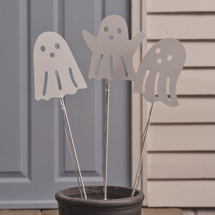 3 Backlit Ghost LED Outdoor Halloween Stake Lights