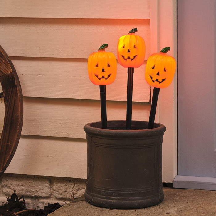 3 Halloween Pumpkin Outdoor Stake Lights