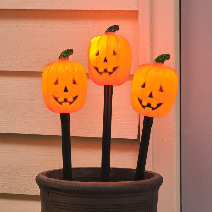 3 Halloween Pumpkin Outdoor Stake Lights