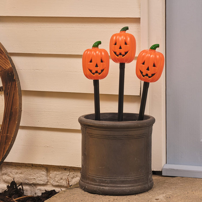 3 Halloween Pumpkin Outdoor Stake Lights
