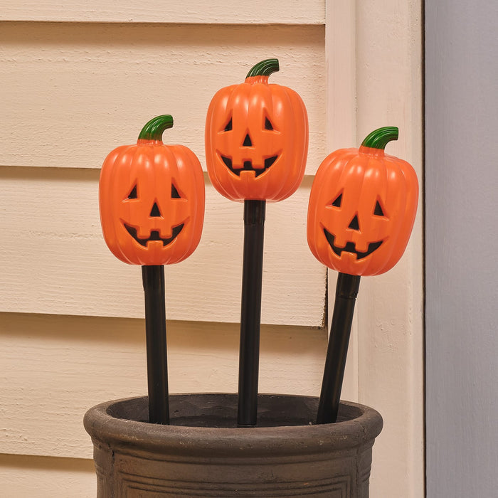 3 Halloween Pumpkin Outdoor Stake Lights