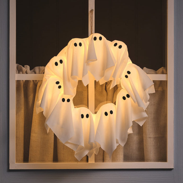 32cm LED Ghost Outdoor Halloween Wreath