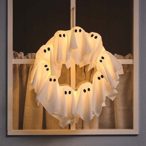 32cm LED Ghost Outdoor Halloween Wreath