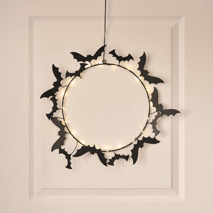 43cm LED Black Bat Halloween Wreath