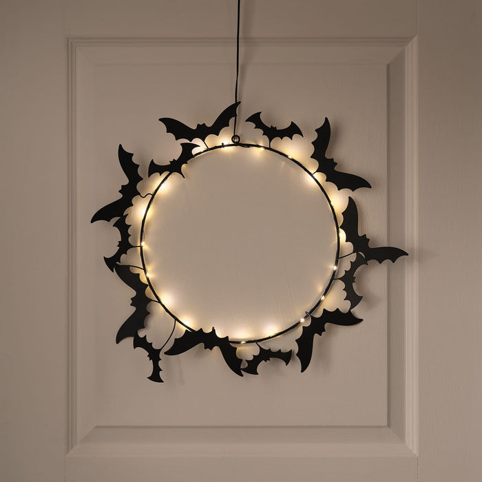 43cm LED Black Bat Halloween Wreath