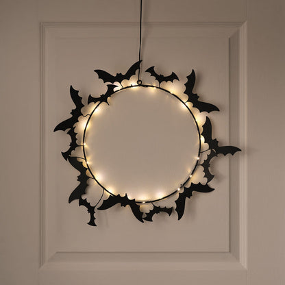 43cm LED Black Bat Halloween Wreath
