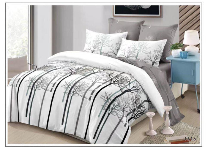 6x6 White & Grey Winter Tree Print Duvet Set – 4pc Bedding Set