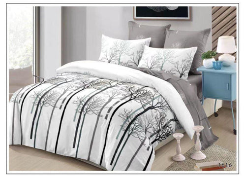 6x6 White & Grey Winter Tree Print Duvet Set – 4pc Bedding Set