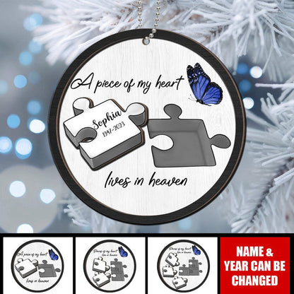 A Piece Of My Heart Lives In Heaven Memorial Personalized Wooden Ornament