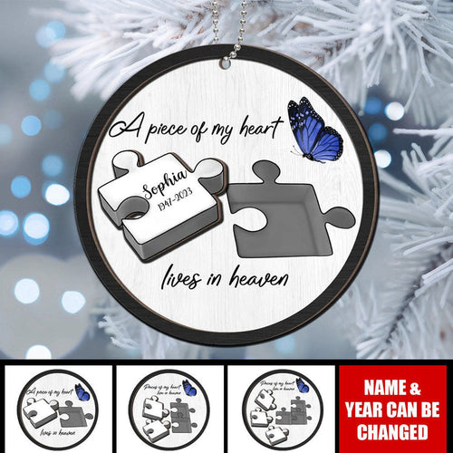 A Piece Of My Heart Lives In Heaven Memorial Personalized Wooden Ornament