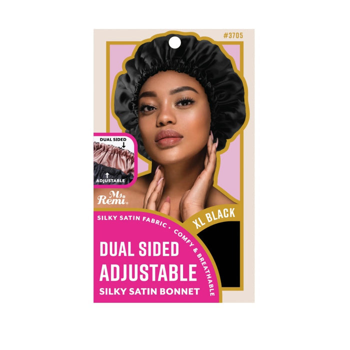 Adjustable Dual-Sided Silky Satin Bonnet XL [Black] #3705