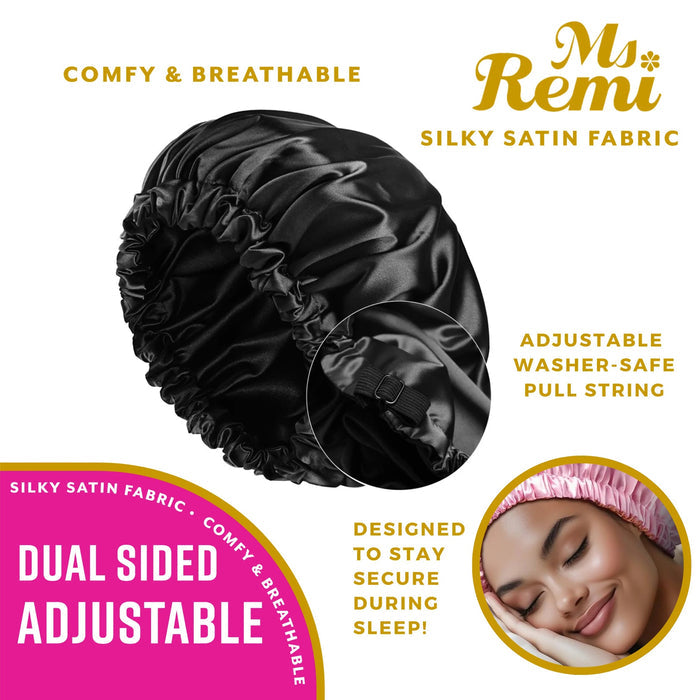 Adjustable Dual-Sided Silky Satin Bonnet XL [Black] #3705