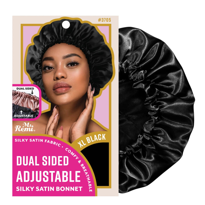 Adjustable Dual-Sided Silky Satin Bonnet XL [Black] #3705