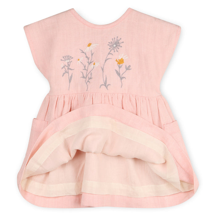 Alicia Embroidered Daisy Baby Dress + Bloomer (Natural Linen Blend)