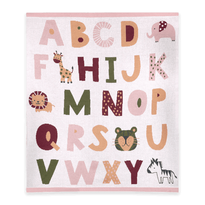 Alphabet Blush - Jacquard Sweater Knit Baby Blanket (Organic Cotton)