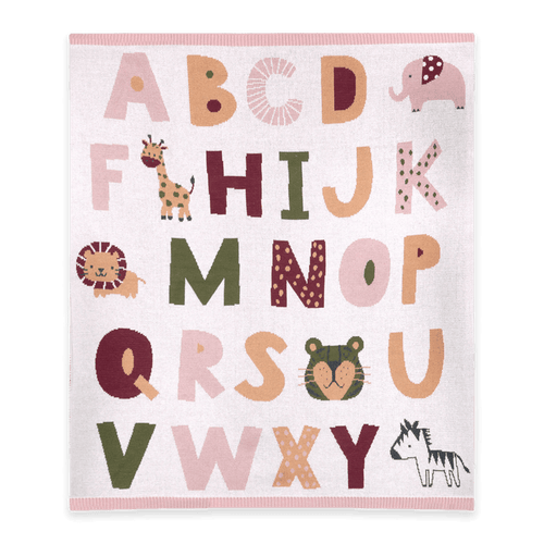 Alphabet Blush - Jacquard Sweater Knit Baby Blanket (Organic Cotton)