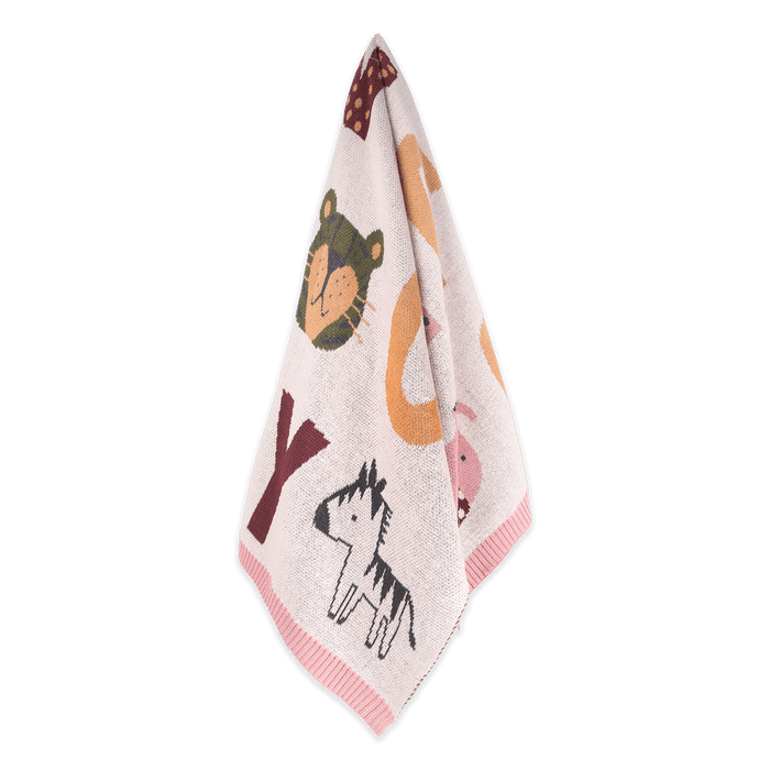 Alphabet Blush - Jacquard Sweater Knit Baby Blanket (Organic Cotton)