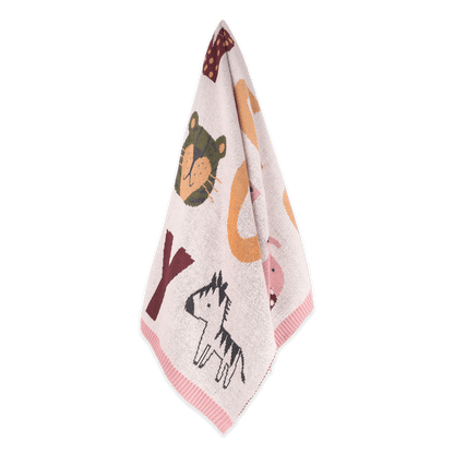 Alphabet Blush - Jacquard Sweater Knit Baby Blanket (Organic Cotton)