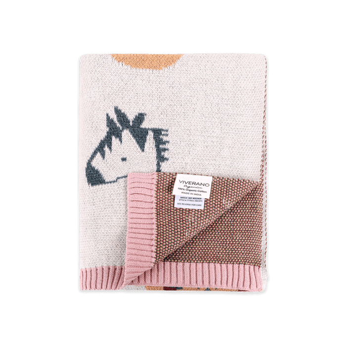 Alphabet Blush - Jacquard Sweater Knit Baby Blanket (Organic Cotton)