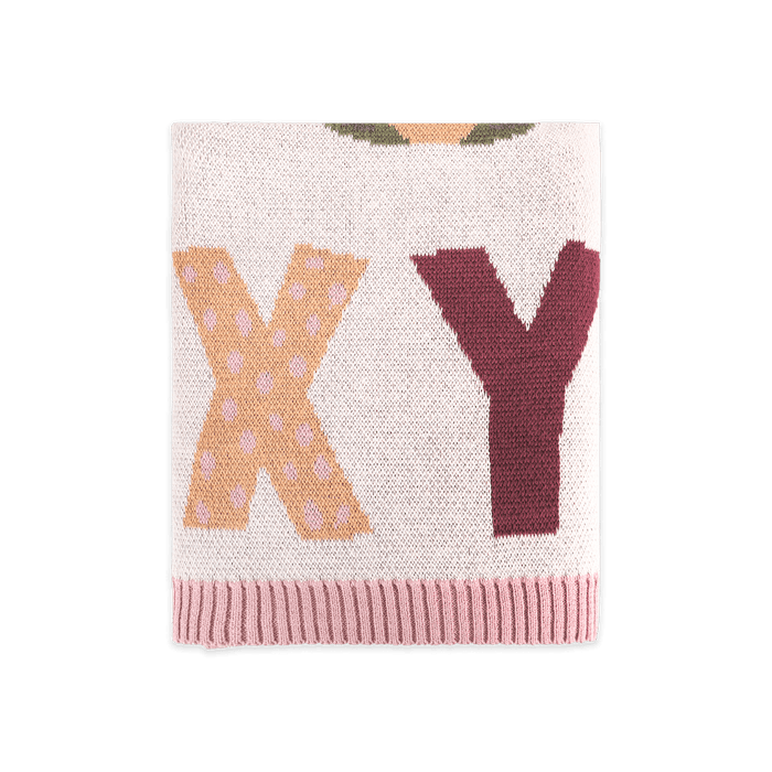 Alphabet Blush - Jacquard Sweater Knit Baby Blanket (Organic Cotton)