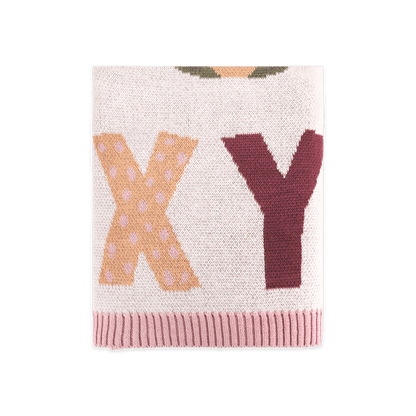 Alphabet Blush - Jacquard Sweater Knit Baby Blanket (Organic Cotton)