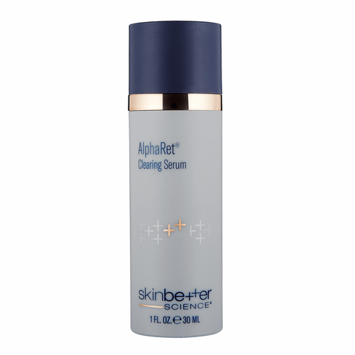 AlphaRet Clearing Serum bottle with blue cap and white body on a white background