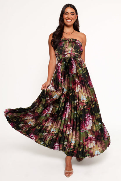 Petal and Pup USA DRESSES Angelique Strapless Maxi Dress - Grey Blurred Floral