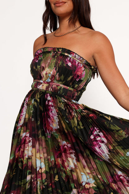 Petal and Pup USA DRESSES Angelique Strapless Maxi Dress - Grey Blurred Floral