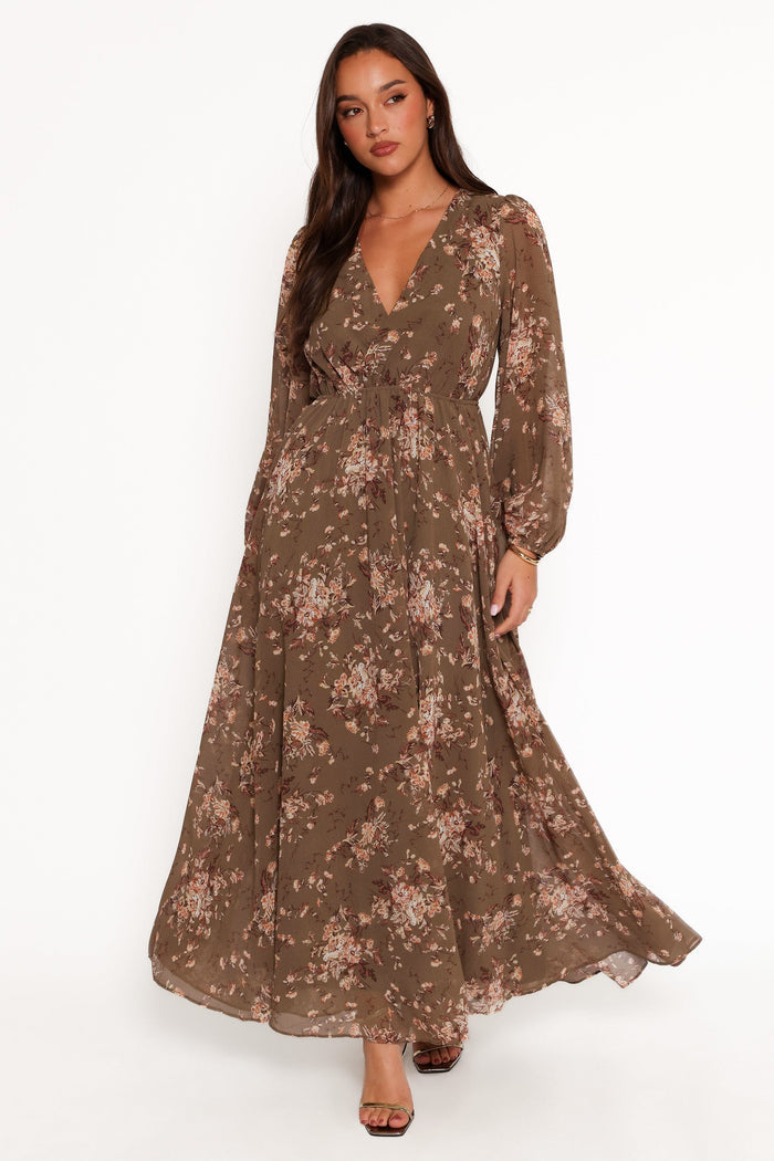 Petal and Pup USA DRESSES Anisa Maxi Dress - Olive Floral