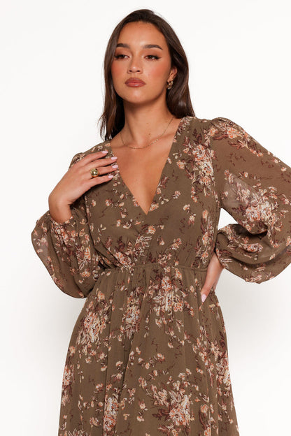 Petal and Pup USA DRESSES Anisa Maxi Dress - Olive Floral