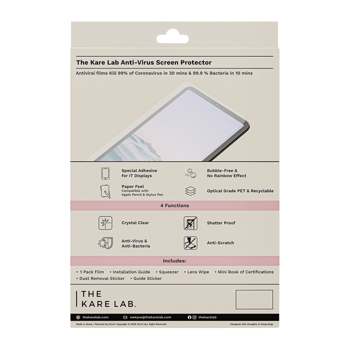 Anti-Virus iPad Screen Protector Clear/ Anti-Glare - The Kare Lab
