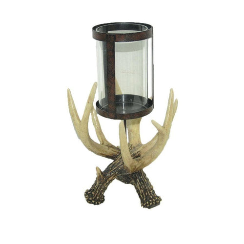 Antler Pillar Candle Holder w/ Glass Hurricane Candle Holder