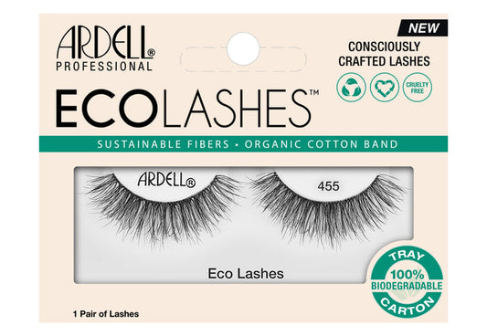 Frontview of a wall-hook ready retail pack of Ardell's Ecolashes 455 with printed text