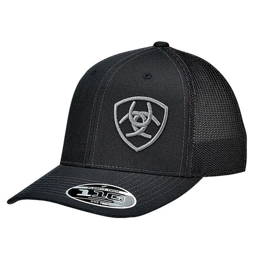 Ariat Men's All Black W/ Grey Shield Logo Trucker Cap