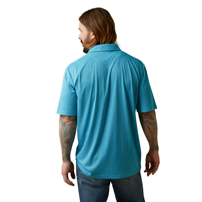 Ariat Men's All Over Medallion Polo in Peacock Blue