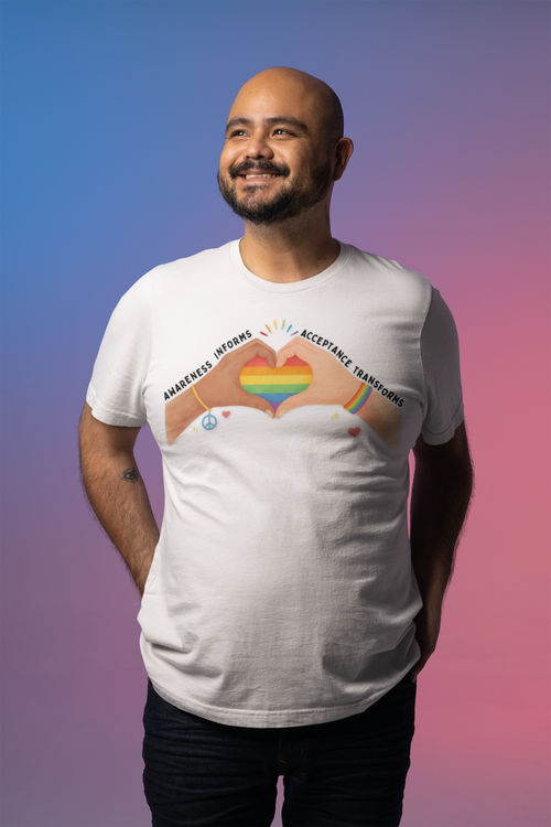 Awareness Informs, Acceptance Transforms Unisex Pride Tee