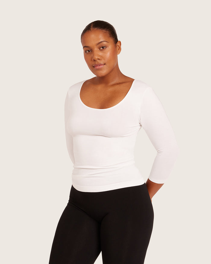 Base Layer 3/4 Sleeve Top - White