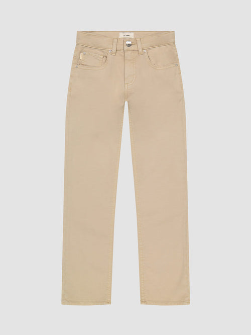 DL1961 boys' Benji Straight pants in khaki twill 'Almond', flat front view.