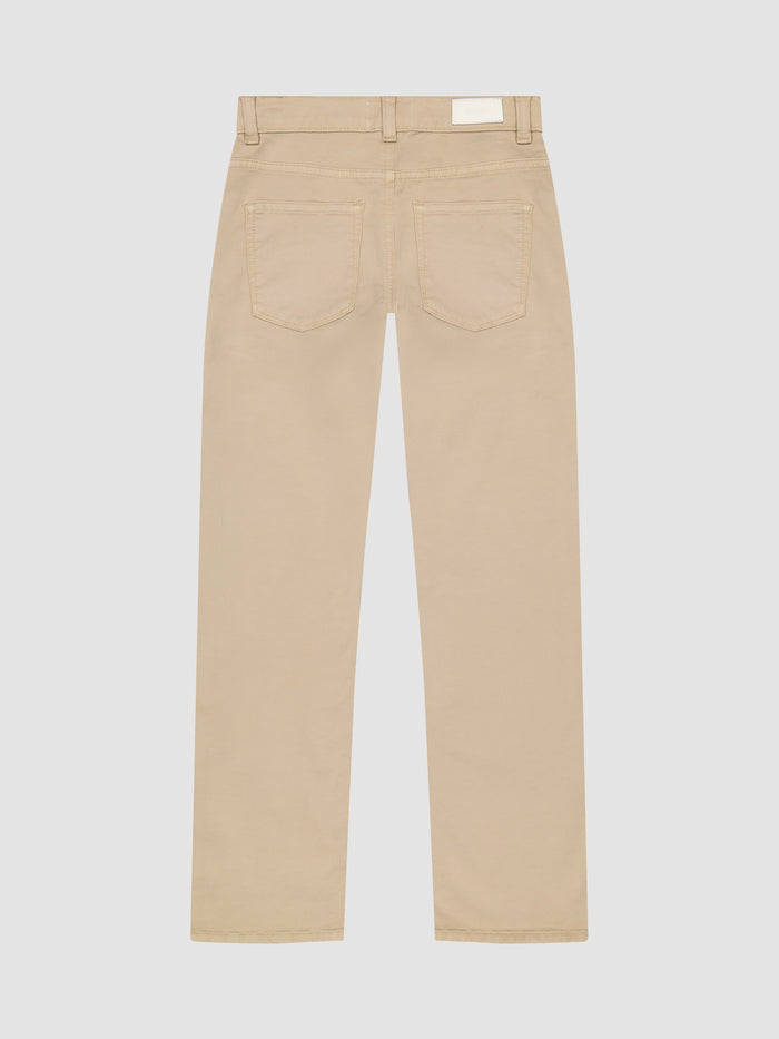 DL1961 boys' Benji Straight pants in khaki twill 'Almond', flat back view.