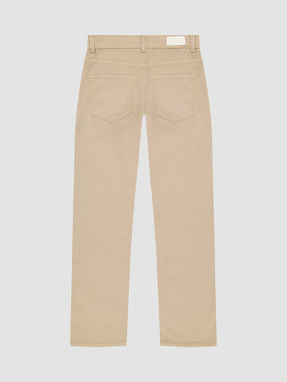 DL1961 boys' Benji Straight pants in khaki twill 'Almond', flat back view.