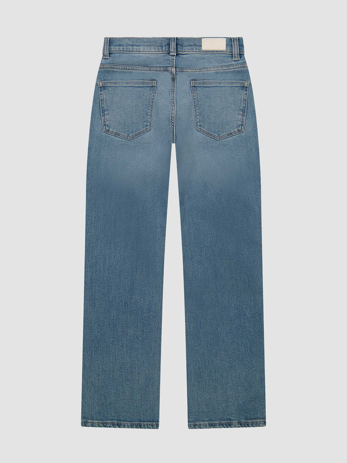 DL1961 boys' Benji straight jeans in medium blue wash 'Sand Dollar', flat back view.