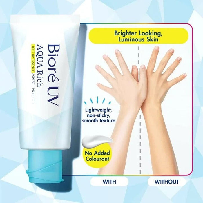 Biore UV Aqua Rich Light Up Essence 70g بيوريه يو في أكوا ريتش لايت أب إيسنس - Princess Cosmetics Qatar