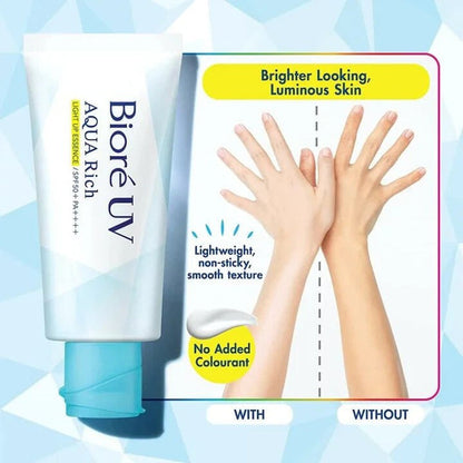 Biore UV Aqua Rich Light Up Essence 70g بيوريه يو في أكوا ريتش لايت أب إيسنس - Princess Cosmetics Qatar
