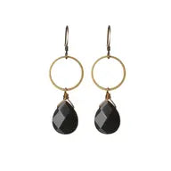 Black Onyx Teardrop Hoop Earrings