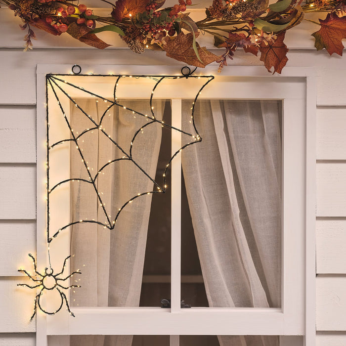Black Spider Web LED Outdoor Halloween Window Light