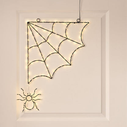 Black Spider Web LED Outdoor Halloween Window Light