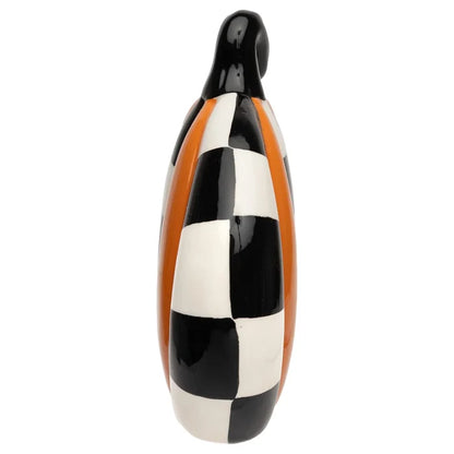 Black & White Check Ceramic Pumpkin