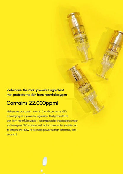 Skincare product with text on a yellow background